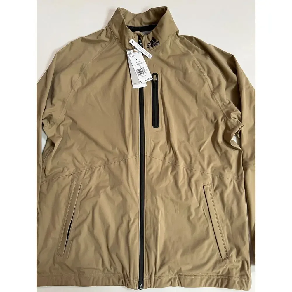Adidas Rain Ready Full Zip Golf Jacket Hemp Beige Tan HI3461 Men's Size L